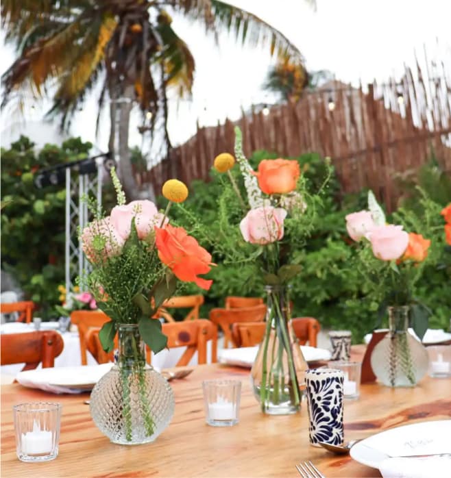 Beach wedding table setup